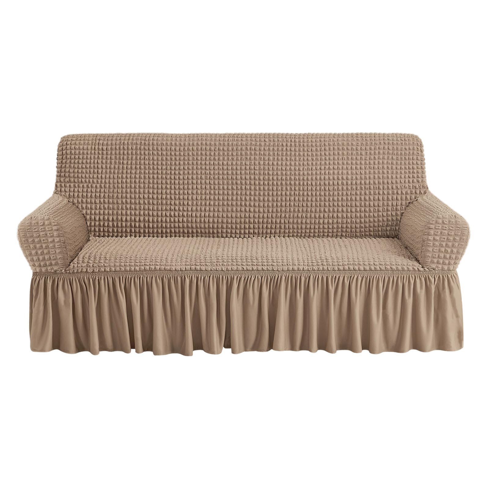 Photo 1 of NICEEC Sofa Slipcover Khaki Sofa Cover 1 Piece Easy Fitted Sofa Couch Cover Universal High Stretch Durable Furniture Protector with Skirt Country Style (3 Seater Khaki)
