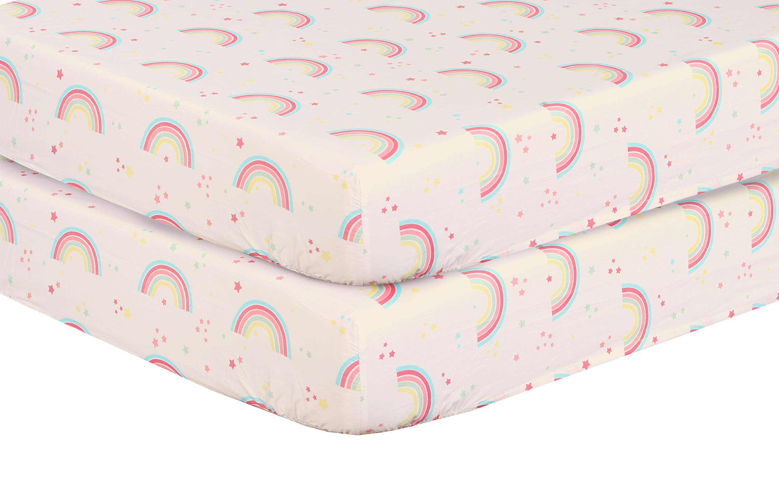 100% Egyptian Cotton Cot Bed Fitted Sheet Thread Count 200 2 Pack - Rainbow - 70 x 140 cm
