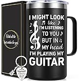Lifecapido Guitar Gifts for Men, I Might Look Like I'm Listening To You 20oz Insulated Coffee Mug with Keychain, Birthday Christmas Gifts for Guitar Players Lovers Guitarists, Black