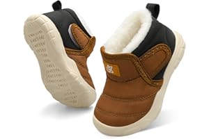 QFH Baby Boys Girls Winter Warm Shoes Cozy Fleece Snow Boots Toddler Non-Slip Walking Shoes Infant Outdoor Water Resistance Faux Fur Booties