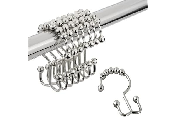 DadyMart Shower Curtain Hooks Rings, Set of 12 - Rust Resistant Metal Double Glide Roller Shower Hooks for Bathroom Shower Cu
