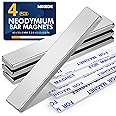 MIKEDE 4 Pack Rare Earth Strong Neodymium Bar Magnets, with Double-Sided Adhesive for Craft, Fridge, Kitchen, Office - 60 x 10 x 3 mm