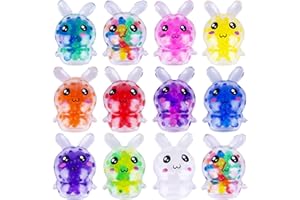 Exun 12 Pcs Easter Bunny Mini Squeeze Balls, Easter Basket Stuffers, Easter Egg Fillers, Squishies Stress Relief Fidget Toys for Kids Boys Girls Toddlers Gifts Party Favors
