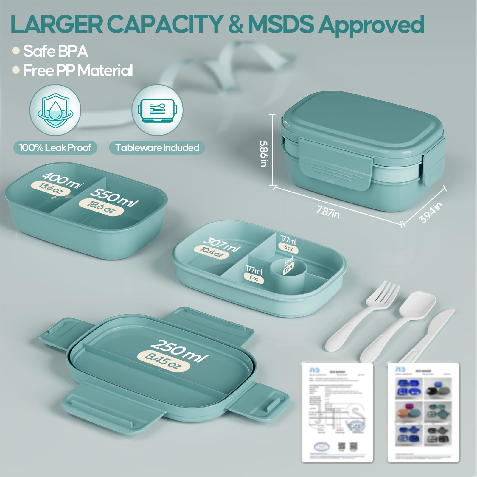 Condition photo showing New/Like New for adults bento lunch box set with lunch bag, 3-tier stackable leak-proof lunch containers, bpa-free be