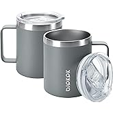 BJPKPK 2 pcs Insulated Coffee Mug, 14oz Insulated Tumbler with Lid, Stainless Steel Coffee Cups with Splash Proof Lid-Gray
