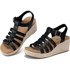 SHIBEVER Wedge Sandals for Women Comfortable: Arch Support Espadrille Shoes | All-Day Comfort Dressy Platform Low Heels Sanda