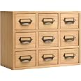 Natural Wood Desktop Storage Cabinet With 2 Slim Drawers & Metal Handles – Shallow Design For Organizing Papers, Files, & Office Supplies