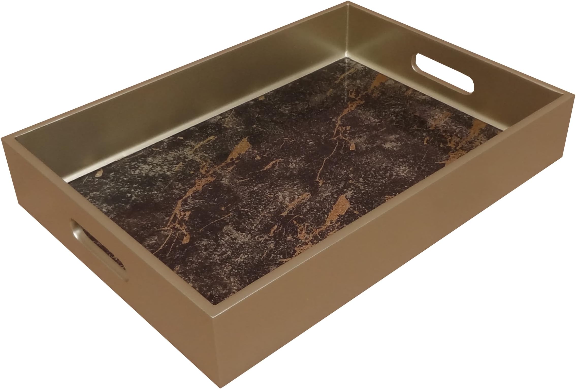 ARCADIA HOME Marble Reverse Painted Mirror Tray, Metallic