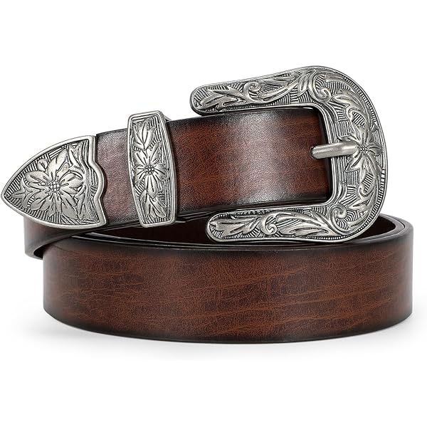 Vintage Western Oval Concho Belt with Floral Silver Buckle Vtg Sterling Silver Concho Belt main image 2
