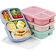 4 Pack Bento Lunch Box - BPA-Free Reusable Bento Box Kids Adult -3-Compartment Meal Prep Container with Lids - Lunch Box for