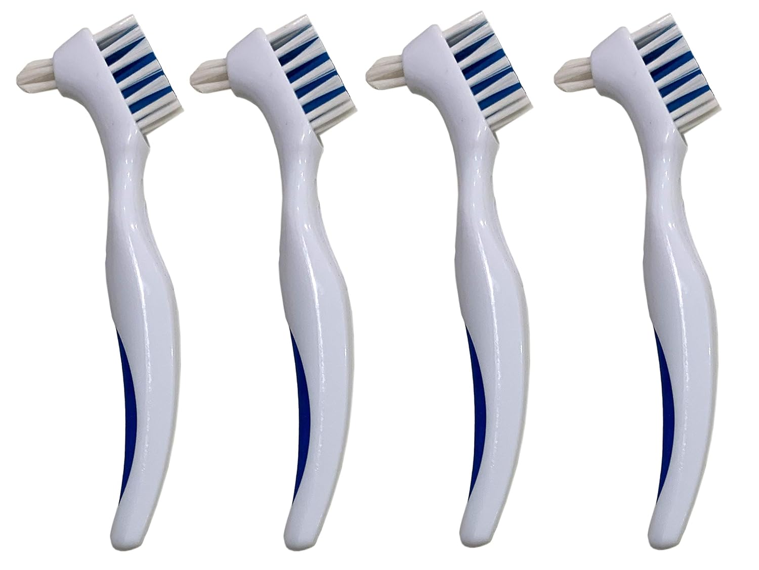 Denture Cleaner Brushes - Dual Sided Toothbrush with Ergonomic Rubber Handle for Dental Denture Care - Cleaning Brush Set 3-Pack FREE Eyeglass Pouch : Beauty