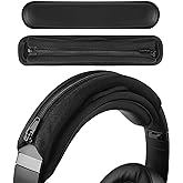 Geekria Hook and Loop Headband Cover + Pad Set, Protector with Zipper Closure Compatible with Medium Sized Headphones, Easy DIY Installation (Protein Leather/Black)