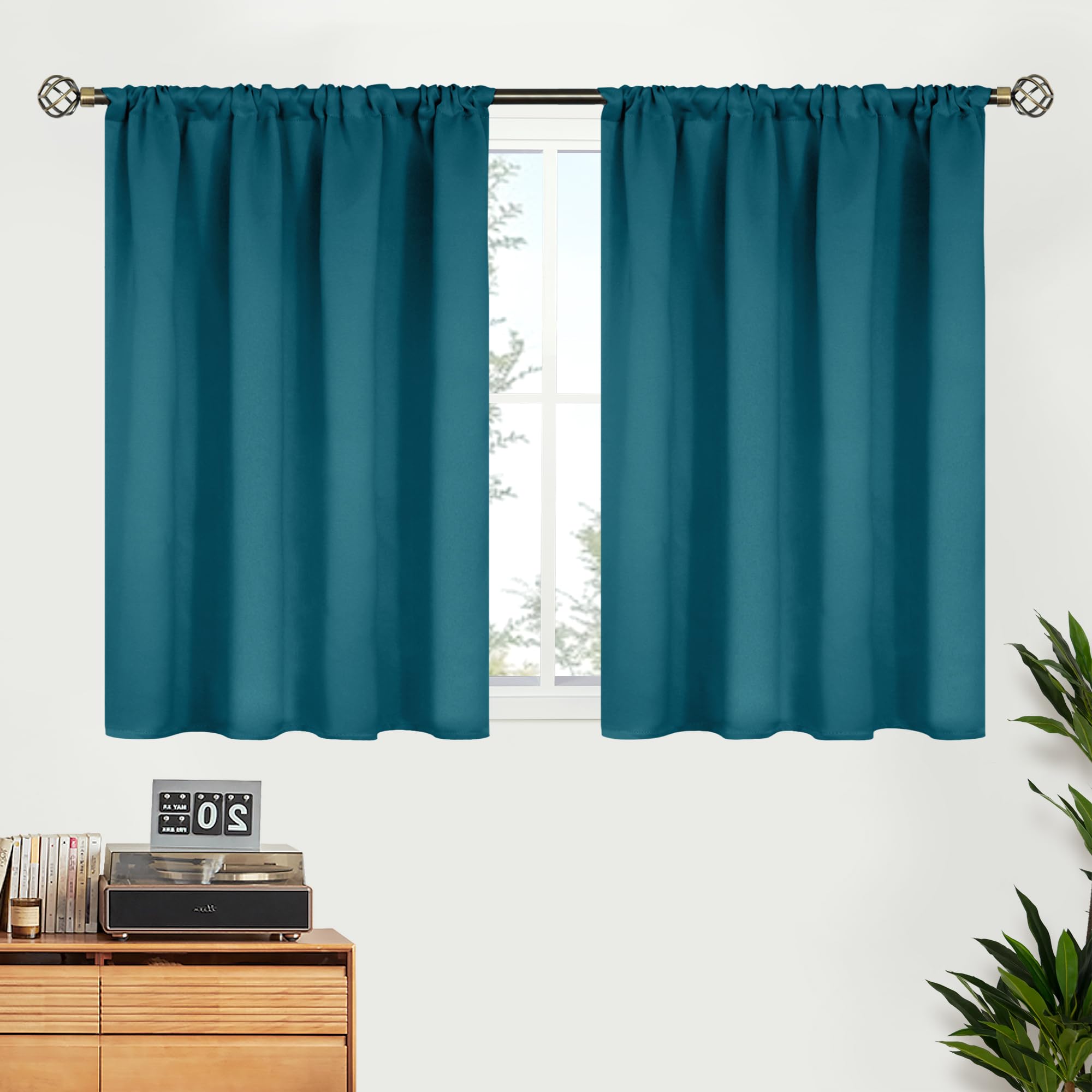Photo 1 of BGment Peacock Blue Blackout Curtains for Kitchen Cafe Window - Short Window Drapes Thermal Insulated Blackout Blinds for Rv Bathroom Privacy, 42 x 36 Inch, 2 Panels