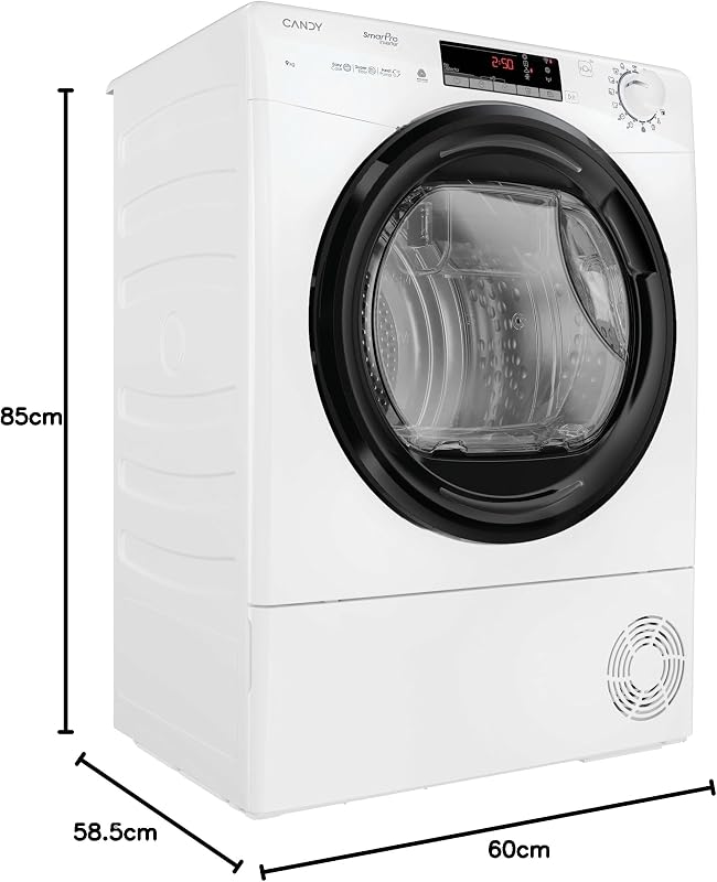 Smart Pro Inverter CRO EH9N4TBE-S, Secadora 9KG, Bomba de Calor, Panel Smart Touch, WiFi, App hOn, 14 Ciclos, 3 Rápidos, Certificado Secado Lana, Snap & Dry, Inicio Diferido 24H, 63DB, Blanco