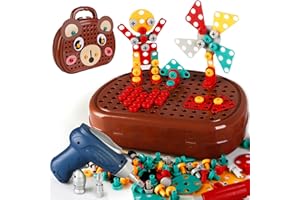 PUREADEE Magic Play Toolbox Drill,Magic Play Toolbox Bear,Little Brown Bear Repair Tool Box Toy,Creative Tool Box Set with Electric Drill for Kids Ages 3-12 Years Old