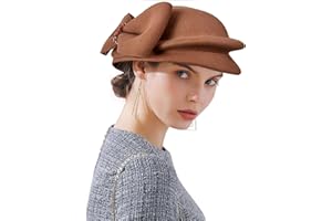 RZTA Women's Vintage 100% Wool Felt Cloche Bucket Bowler Hat Winter Vintage Bow Fedoras Church Derby Fascinator Hat