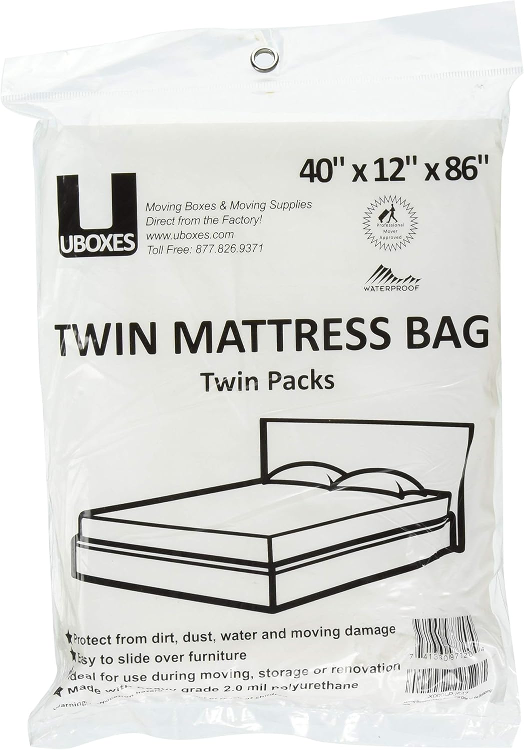 Uboxes Twin Size Mattress Covers, 40" x 12" x 86", Clear, 2 Pack