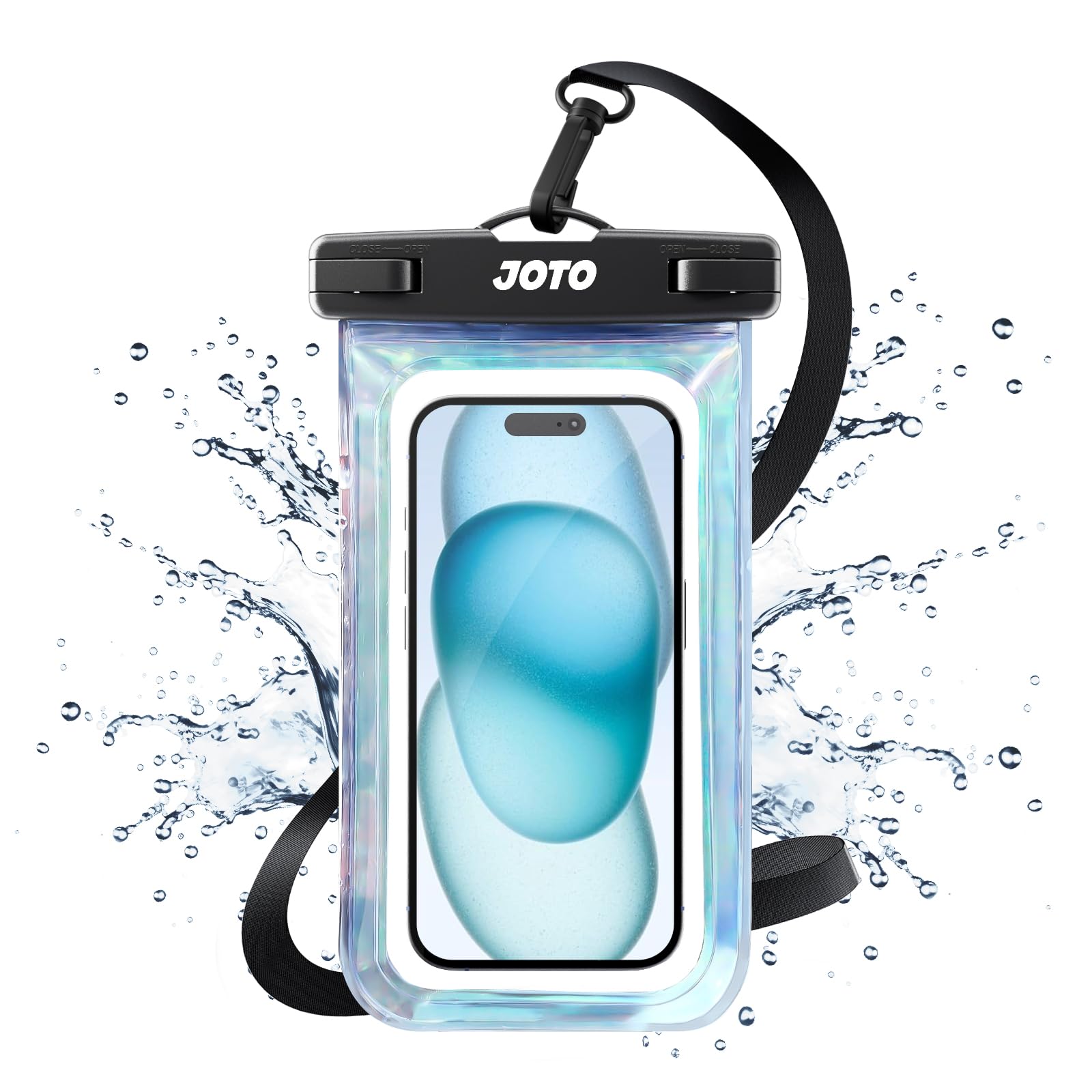 JOTO Waterproof Phone Pouch Cellphone Dry Bag Case for iPhone 17 Air 16 15 14 13 12 Pro Plus Max XR X 8 7 6S SE, Galaxy S23 S22 S22+ S21 up to 7" -Sparkle