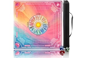 PITTERA Mahjong mat for Table /31.5Inch/American Mahjong Table Cloth with Rules mats with Drawstring Bag，Noise Reduction Anti-Slip Game mat for Table，for Mahjong/Poker/Board Games/Card Games/Dominoes (Pink)