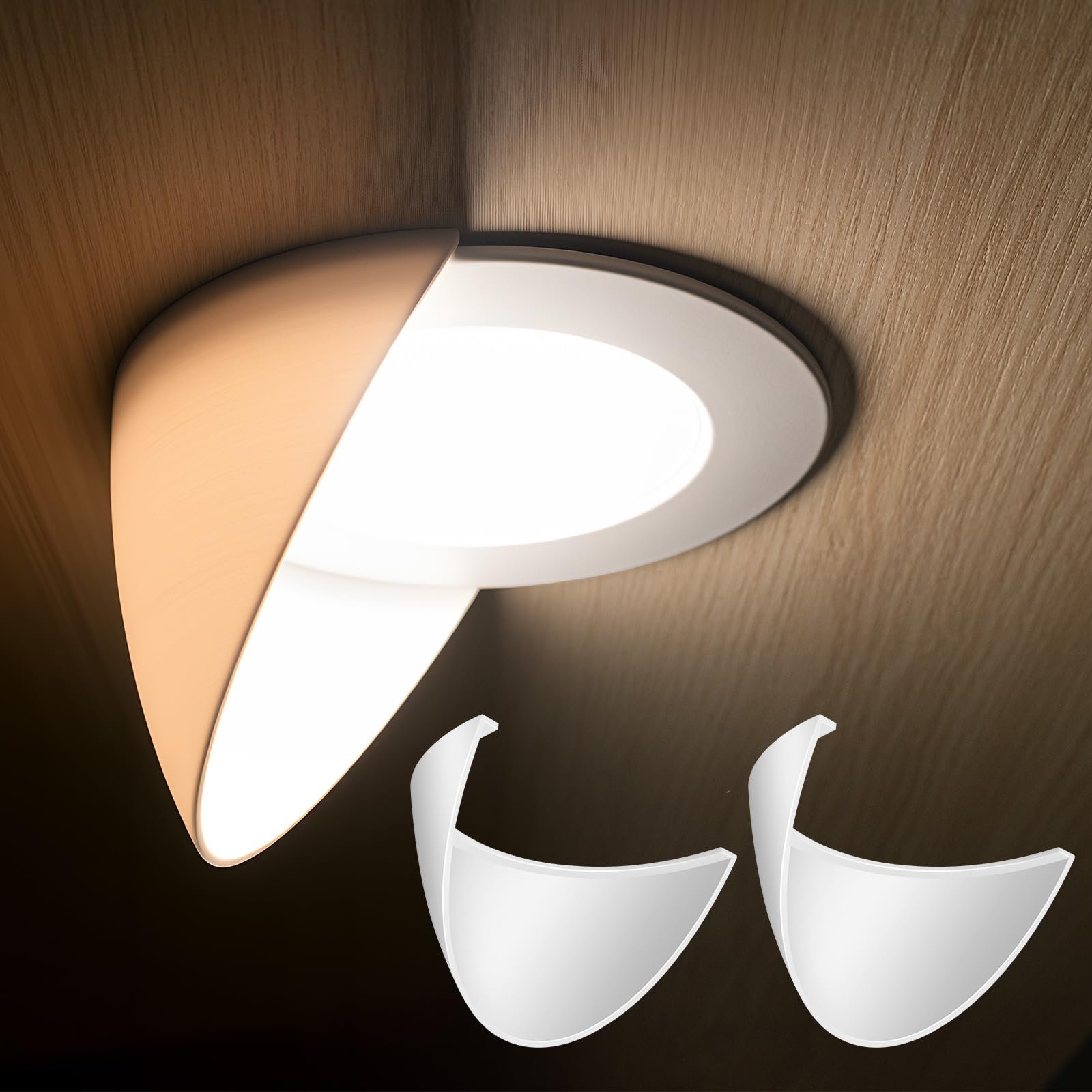 Photo 1 of Glooglitter 2 Pack Recessed Light Cover for 6 Inch Light Half Shade Deflector Embedded-into Install Recessed Lighting Trims for Bedroom Corridor Office Rv (7.3 Inch Outer Diameter Lighting Trim)