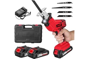 FULLYEA Cordless Reciprocating Saw, 0-3500 RPM Electric Saws with 4 Blades & 2*2.0Ah Batteries, Tool‑Free Blade Change, Handheld Saw Lightweight, Battery Reciprocating Saws for Cutting Wood PVC Pipe