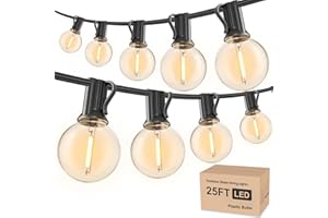 RTTY Outdoor String Lights 25ft, G40 Led Patio Globe Lights with 13pcs Plastic Bulbs, Shatterproof Waterproof Connectable Hanging for Porch Cafe Bistro Backyard Gazebo Balcony Deck Party