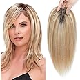 Aimeolyn Hair Toppers for Women Real Human Hair,12 Inch Hairs Topper for Women No Bangs Top Extensions Pieces for Thinning Hairs Upgrade Lace Base Dark Roots Ombre Light Blonde