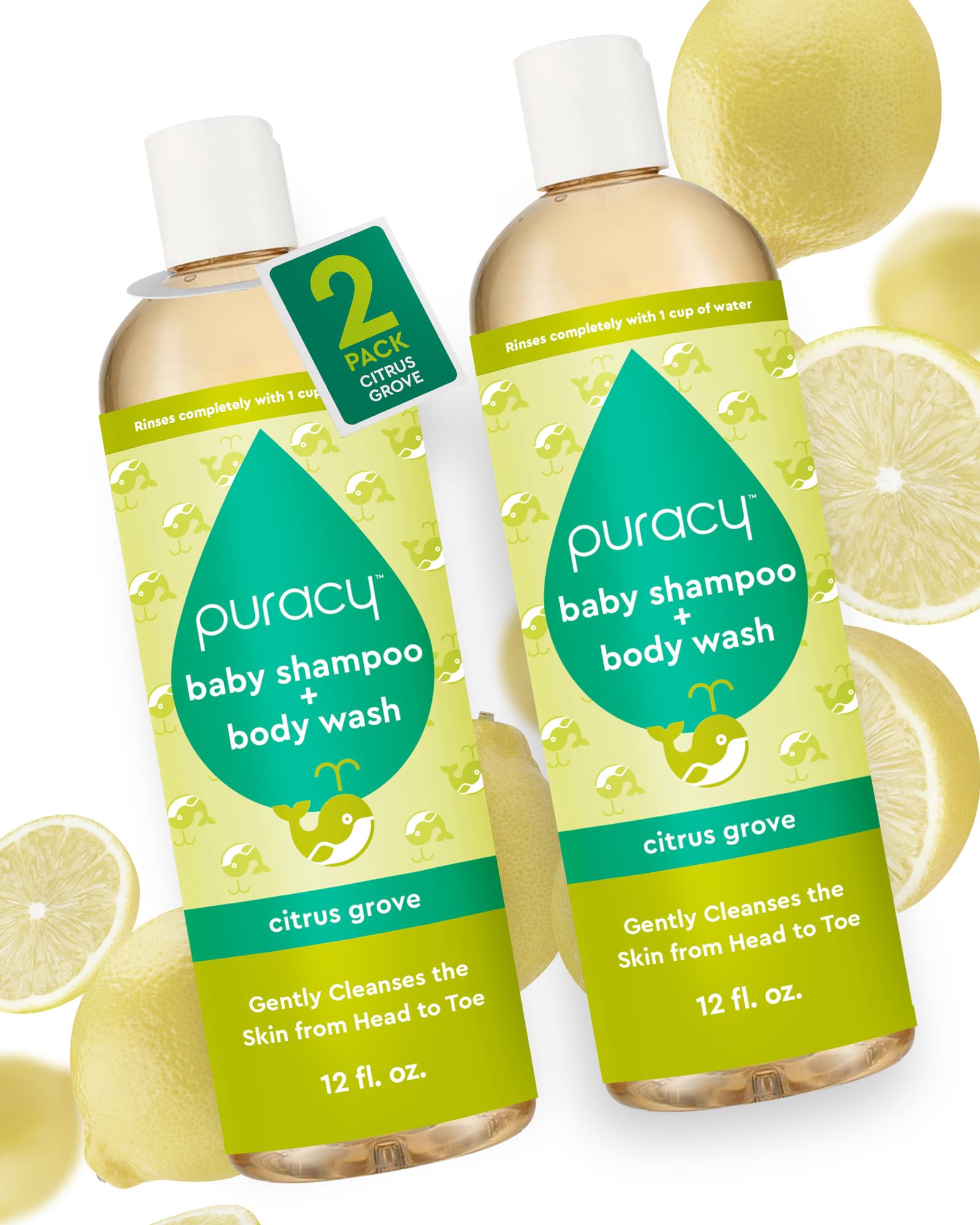 Puracy Shampoo & Body Wash for Children - Perfect Skin, Pure Ingredients with 12 Fruit & Vegetable Extracts for Silky Smooth Skin, Gentle Citrus Grove Aromas, 98.8% from Mother Nature, 12 Fl Oz (2-Pk)