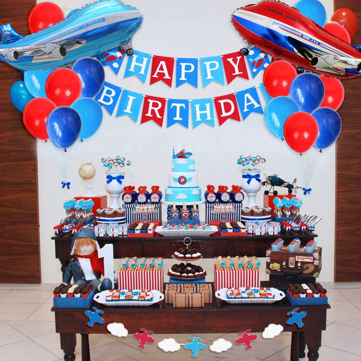 Amazon Com Plane Party Supplies For Boys Airplane Birthday Party Decorations With Happy Birthday Banner Foil Balloon Airplane And Cloud Garland Toys Games