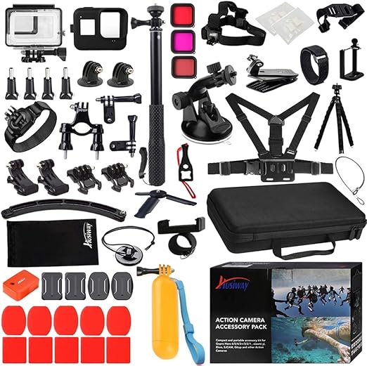 Husiway Action Camera Accessories Kit for Gopro Hero 8 Black Waterproof