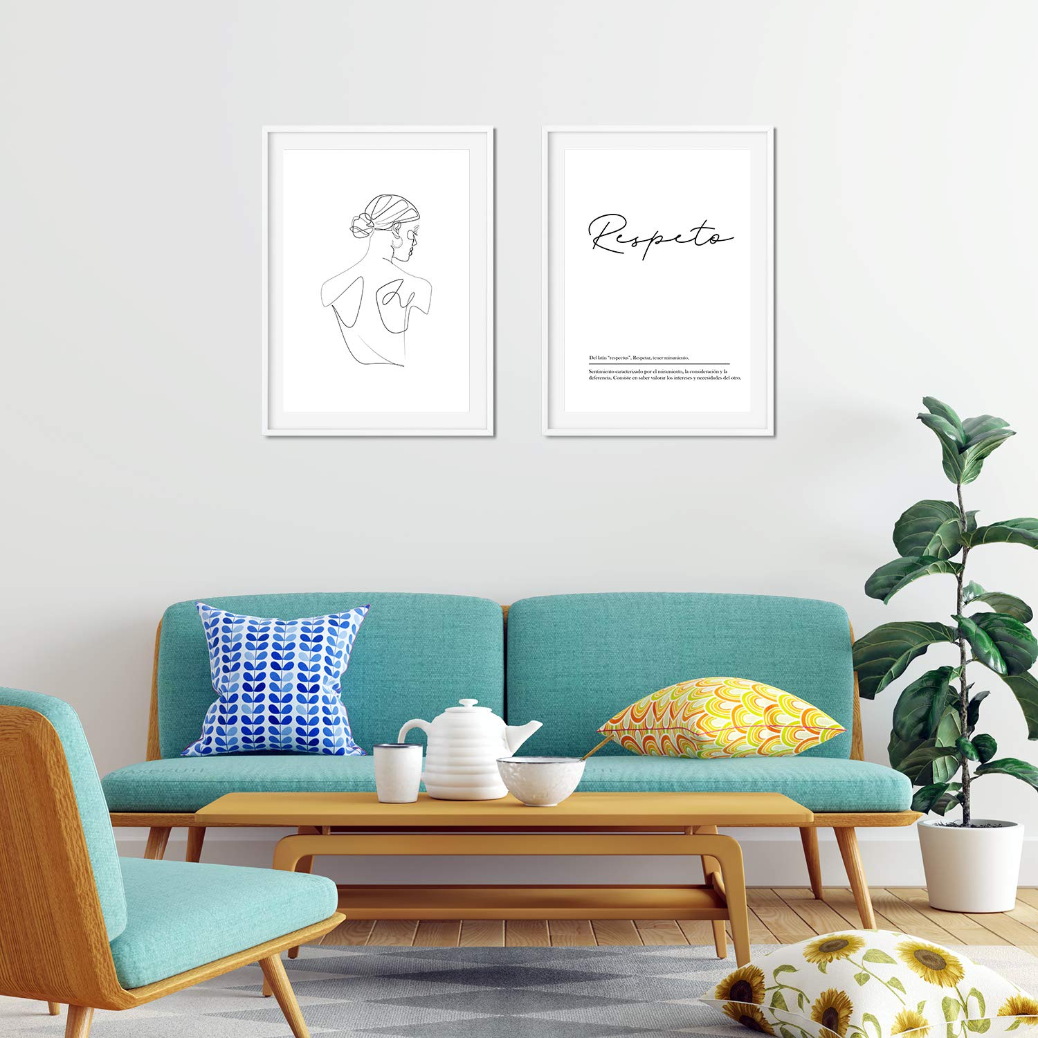 Nacnic Set of 2 female lines and words posters nordico style black and white on A3 size Woman respect unframed — image 1