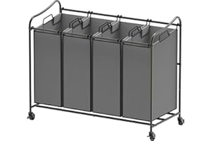 Simple Houseware 4-Bag Heavy Duty Laundry Sorter Rolling Cart, Dark Grey