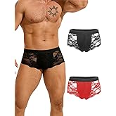 ohyeahlady Mens Lace Boxer Briefs - Soft Low Rise Bulge Pouch Trunks Underwear Sexy Panties Lingerie for Men