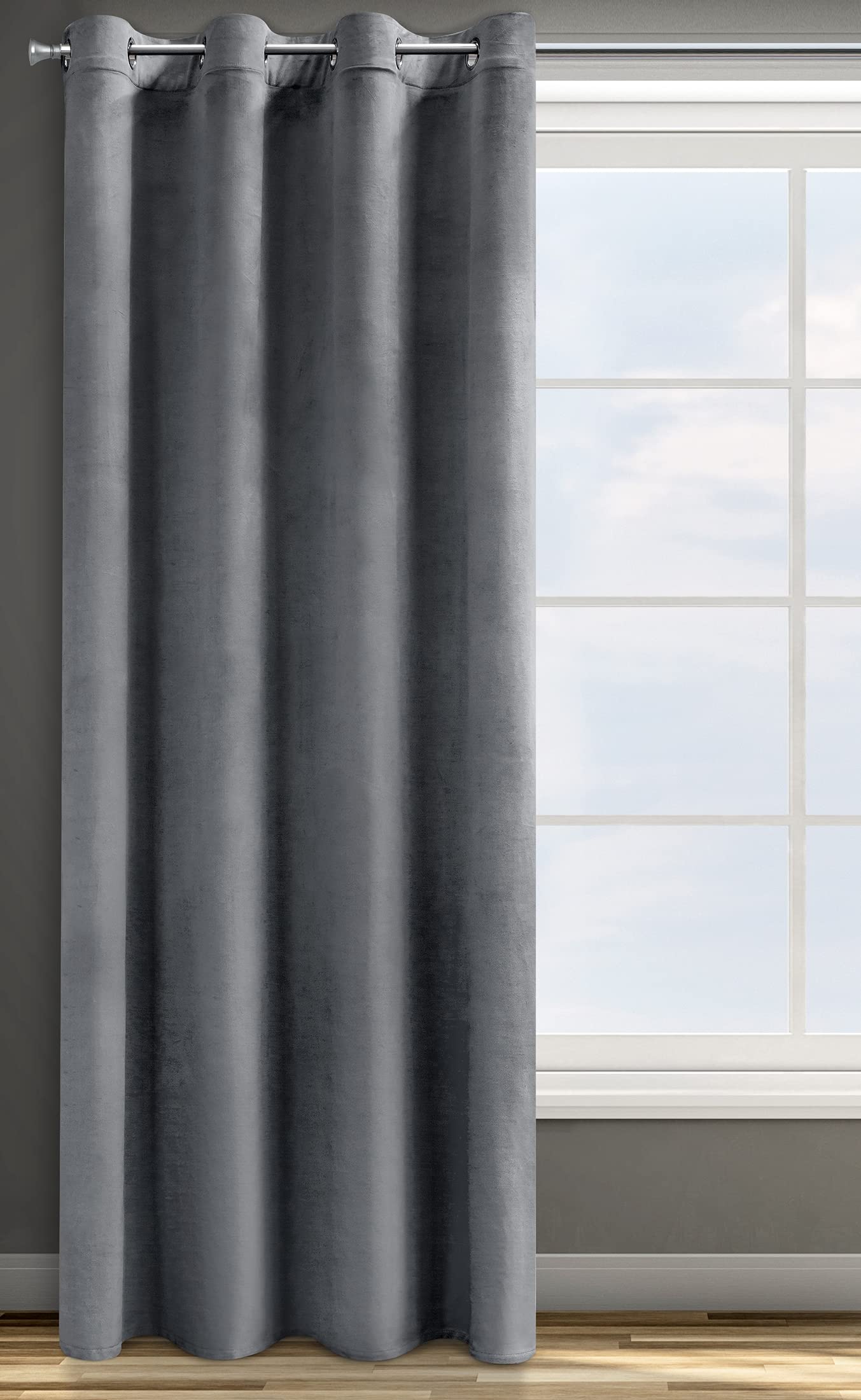 Eurofirany Design91 ROSA Soft Plain Opaque Velvet Curtain with Eyelets - 1 Unit, Fluffy Panel Drape Classic Glamour Elegant Living Room Bedroom, W55 x L98, Graphitegray