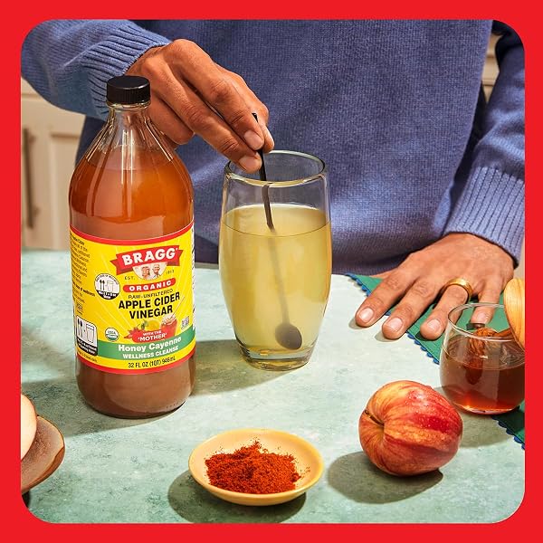 BRAGG ORGANIC APPLE CIDER VINEGAR HONEY CAYENNE WELLNESS CLEANSE WITH THE MOTHER – 32 FL OZ – RAW AND UNFILTERED
