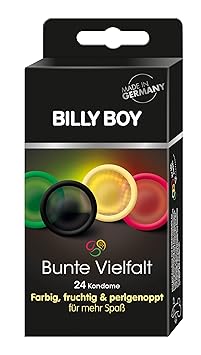 Billy Boy Bunte Vielfalt Kondome, Sortiment aus farbigen, perlgenoppten, farbig-aromatisierten und extra feuchten Kondomen, 2