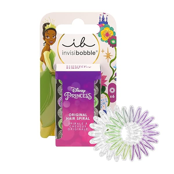 INVISIBOBBLE KIDS DISNEY TIANA SPIRAL HAIR TIES, NO DAMAGE HAIR ACCESSORIES FOR GIRLS, 6-PACK, TRACELESS HAIR TIES FOR TODDLERS & KIDS, PERFECT FOR PONYTAILS, BRAIDS & THICK HAIR