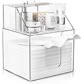 TAINESS Disposable Facial Towels Storage Box Compatible with Clean Skin Club Clean Towel XL-Cotton Pads-Swabs Upgraded Double Layer Face Towel Holder Acrylic Storage Container Valentine's Day Gifts