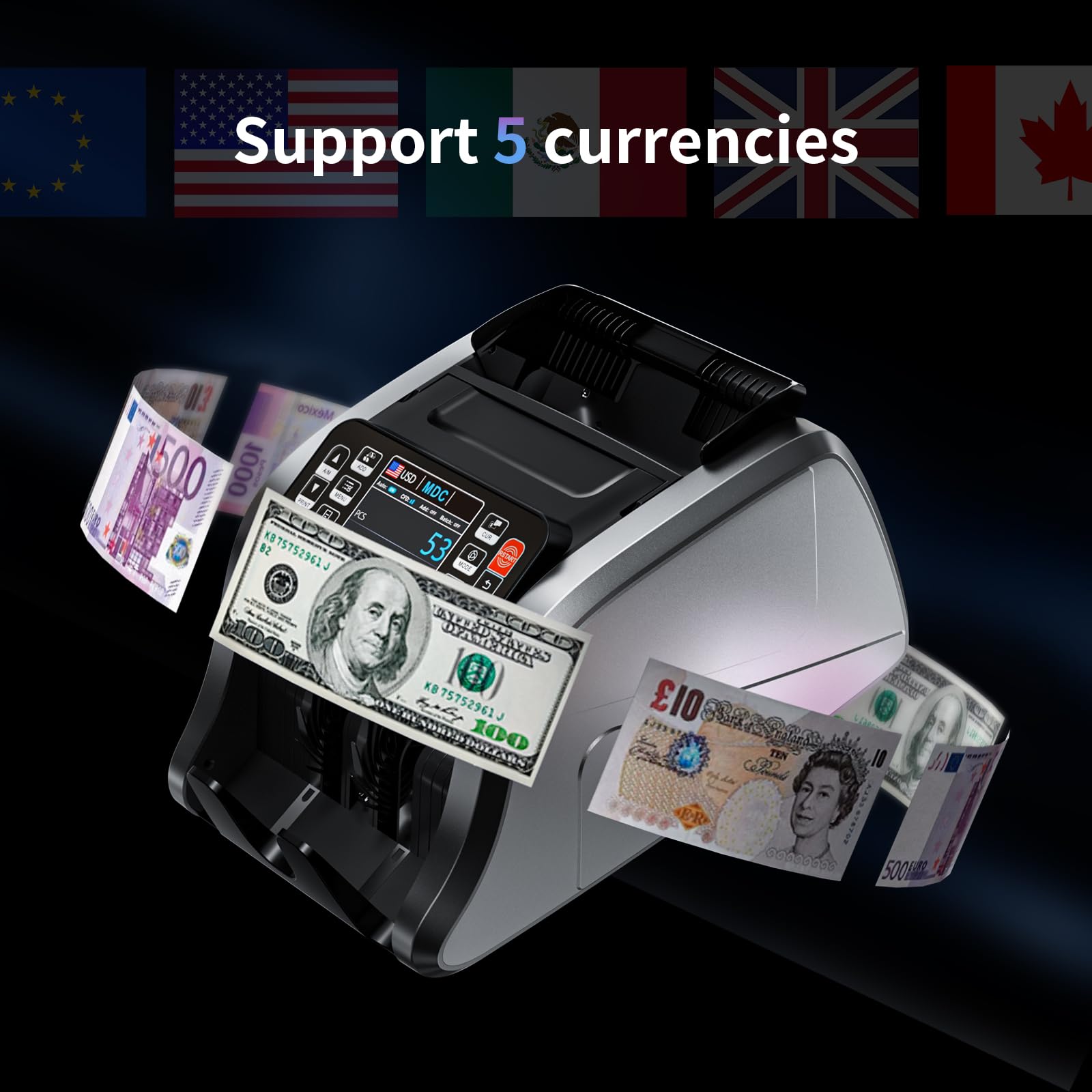 Aneken N60 Mixed Denomination Money Counter Machine, Value Counting, UV/MG/IR/DD Counterfeit Detection, 3.5