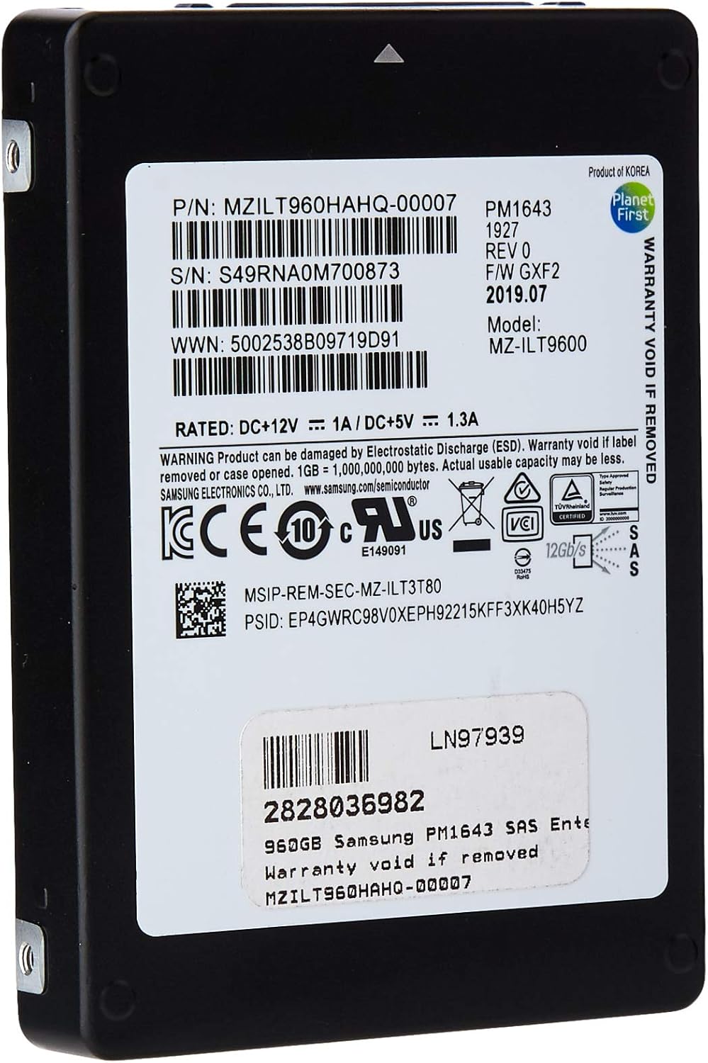 Samsung PM1643 - Disco Duro Externo de 2,5 Pulgadas, SAS-3, 12 GB/s, 2100 MB/s, 1000 MB/s, Write, 350 k/30 K, IOPS: Amazon.es: Informática