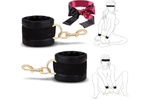BDSM Bondage Sex Toys - Adjustable Soft Leather Handcuffs with Blindfold Eye Mask for Lover and Couples