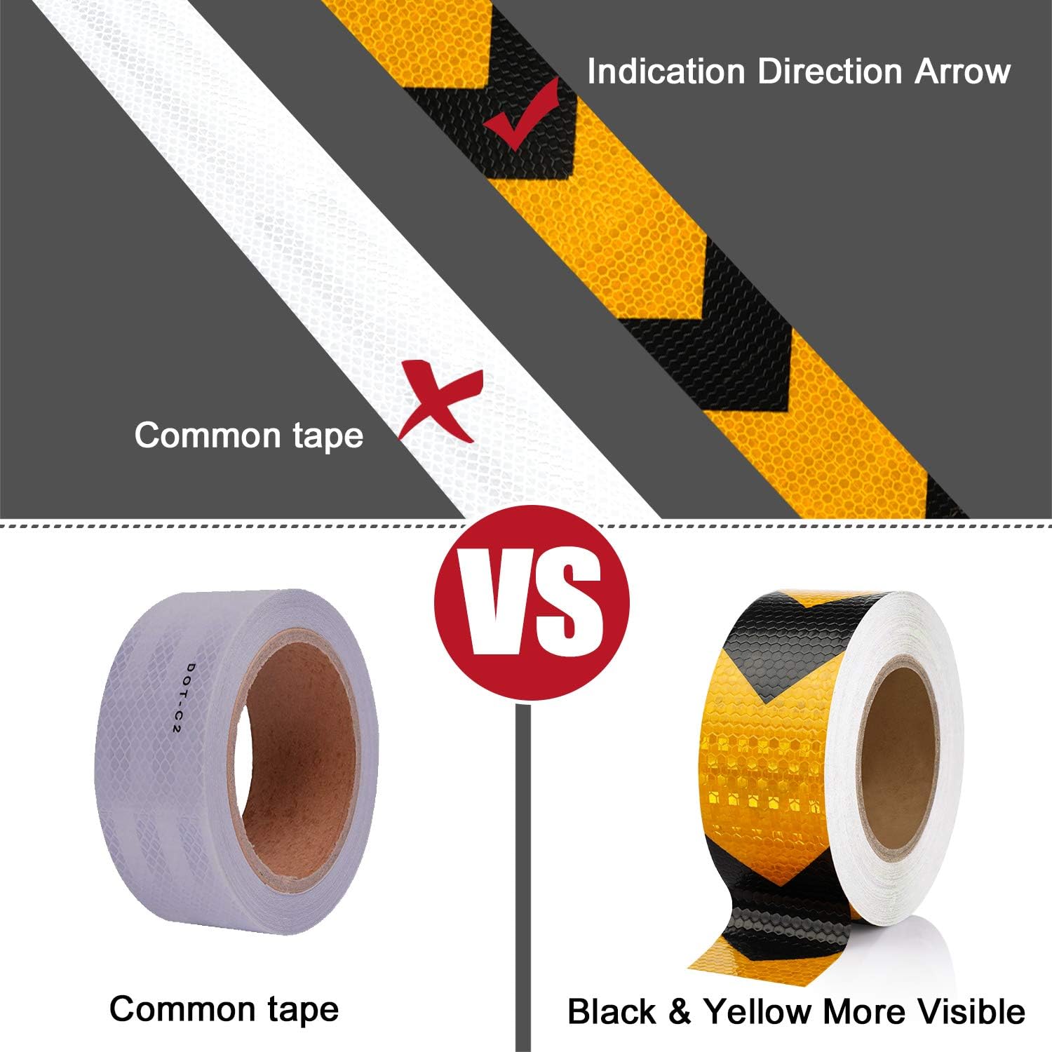 Seven Sparta 2 Inch x 100 Feet Reflective Safety Tape Black & Yellow Arrow Caution Reflector Outdoor Conspicuity Tape for Vehicles, Trailers, Boats, Signs: Automotive