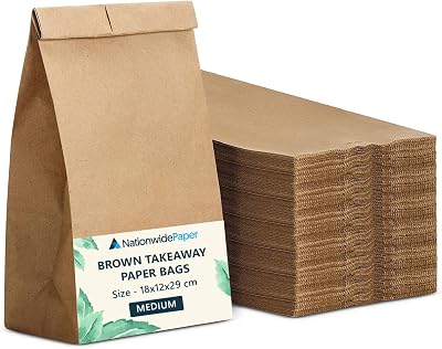 Nationwide Paper 100pcs Medium Brown Kraft Bags 18x12x29cm Takeaway