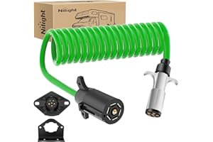 Nilight 7 Pin to 6 Pin Trailer Adapter 7 Wire to 6 Wire Trailer Plug Coiled Cord Weatherproof 7 Way Blade to 6 Way Round Towi