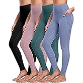 NORMOV 4 Packs Yoga Leggings with Pockets for Women, Soft High Waisted Tummy Control Workout Pants