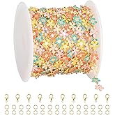 UMAOKANG 9.8 Feet Multicolor Enamel Flower Chains Bulk Gold Plated Brass Jewelry Chain Roll Cute Floral Chain for Jewelry Making
