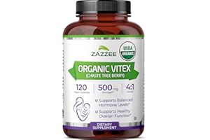 Zazzee USDA Organic Vitex, 500 mg Strength, 120 Vegan Capsules, 4 Month Supply, Kosher, Standardized and Concentrated 4X Extract, Whole USDA Certified Organic Chaste Berry, All-Natural and Non-GMO