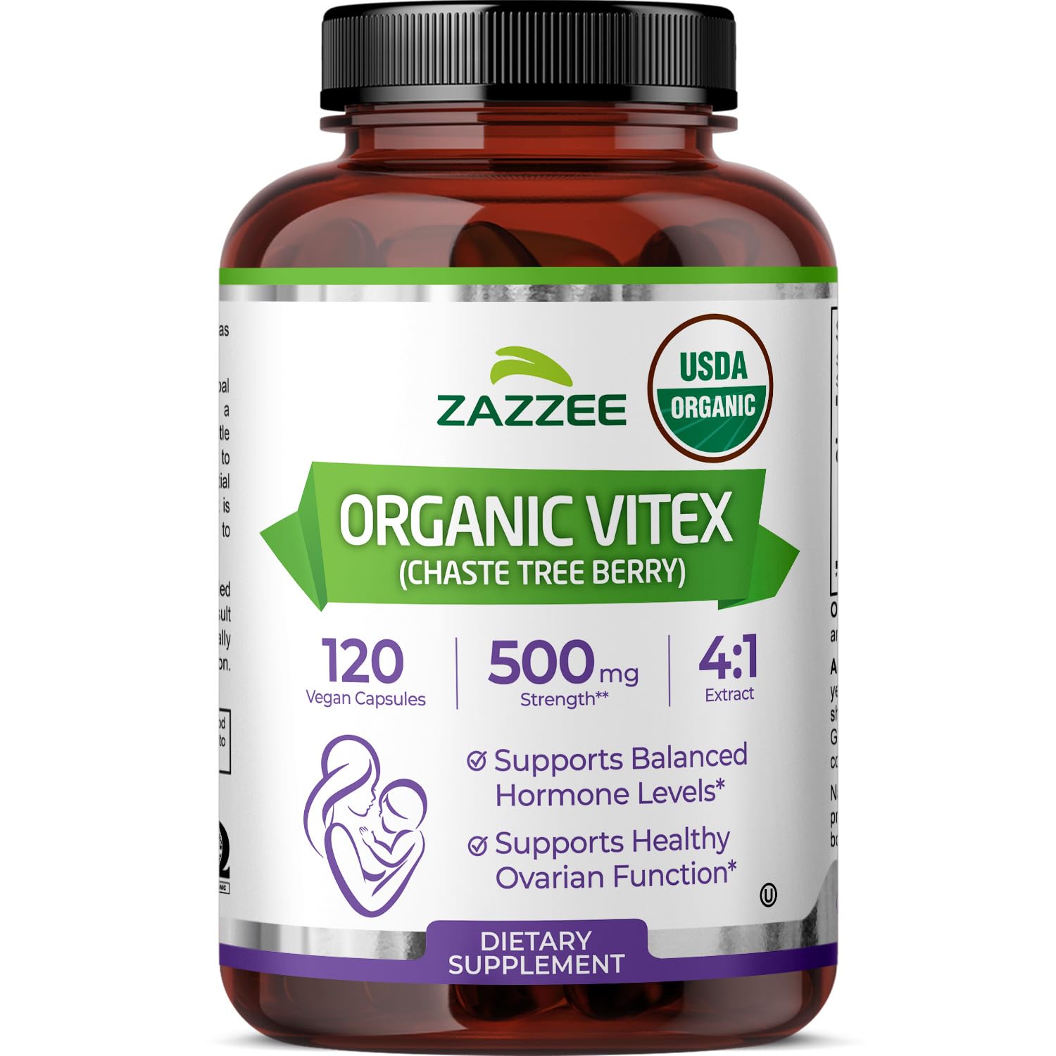 Zazzee USDA Organic Vitex, 500 mg Strength, 120 Vegan Capsules, 4 Month Supply, Kosher, Standardized and Concentrated 4X Extract, Whole USDA Certified Organic Chaste Berry, All-Natural and Non-GMO