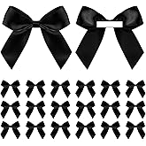 Satin Ribbon Black Bow Decor 2" Self Adhesive Premade Bows for Gift Wrapping Black Mini Bow for Treat Bags Party Favors Wedding Decorations - 50 Counts