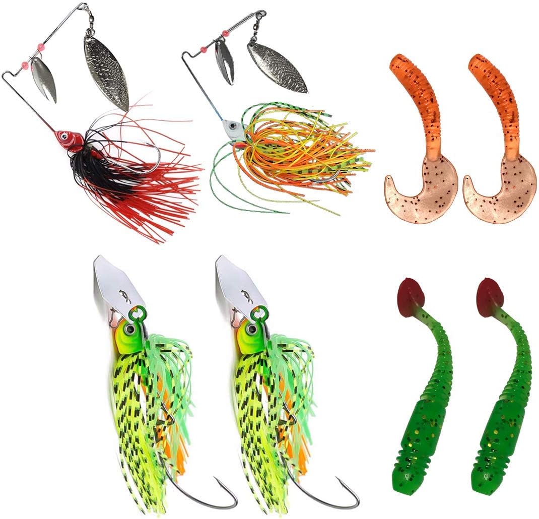 WIISHFIISH Fishing Lures Spinnerbait, Hard Metal Spinner Bait Kit Jigs Lure for Bass Pike Trout Salmon Freshwater Saltwater